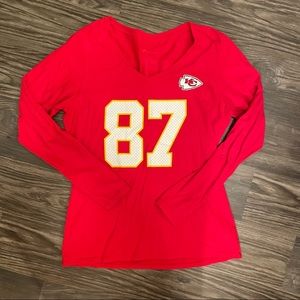 KANSAS CITY CHIEFS TRAVIS KELCE WOMENS V NECK LONG SLEEVE